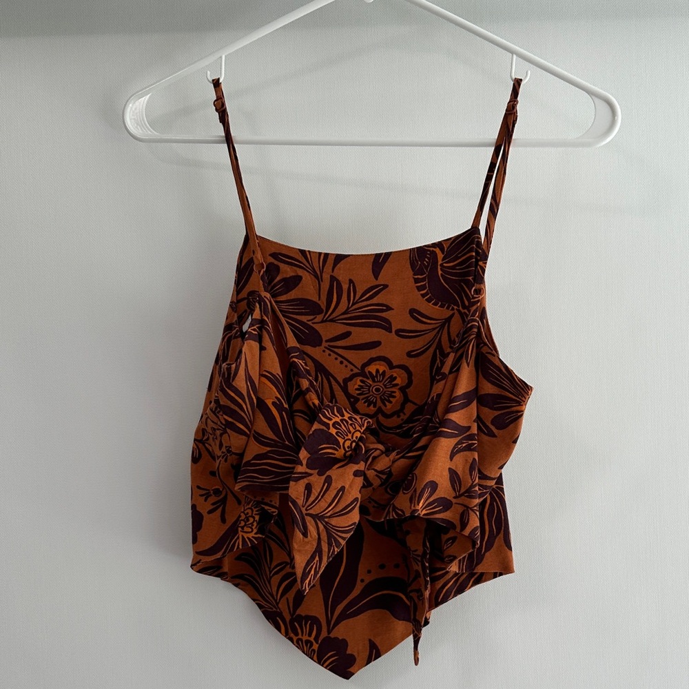 Rust Brown Floral Spaghetti Strap Bandana Top - Picture 5 of 7